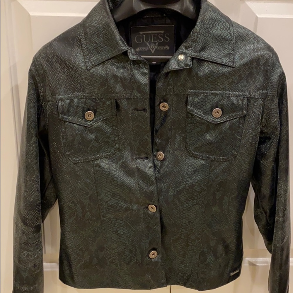 Guess Jean Style Faux Alligator Cropped Jacket